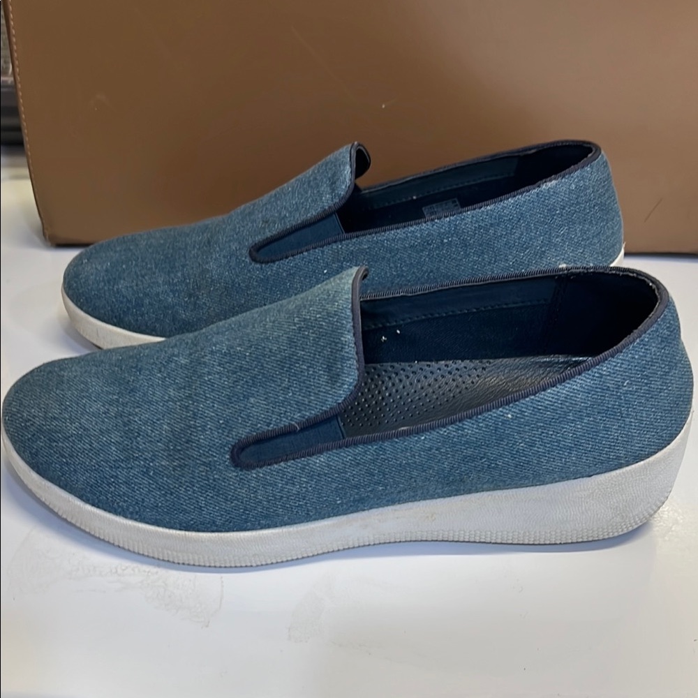 Blue Denim and White Casual Fitflop Loafers with Slip-On Design